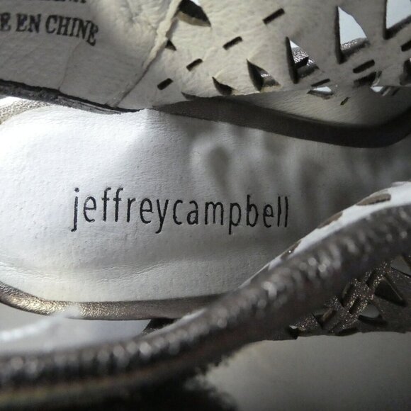 Jeffrey Campbell Silver Leather Peep Toe Shootie Ankle Bootie Heels Womens 8 - Picture 10 of 13